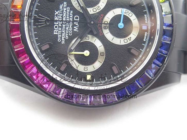Crystal Bracelet on A7750 Black Edition Rainbow PVD Blaken Best Bezel Dial VR PVD Daytona V2 1226